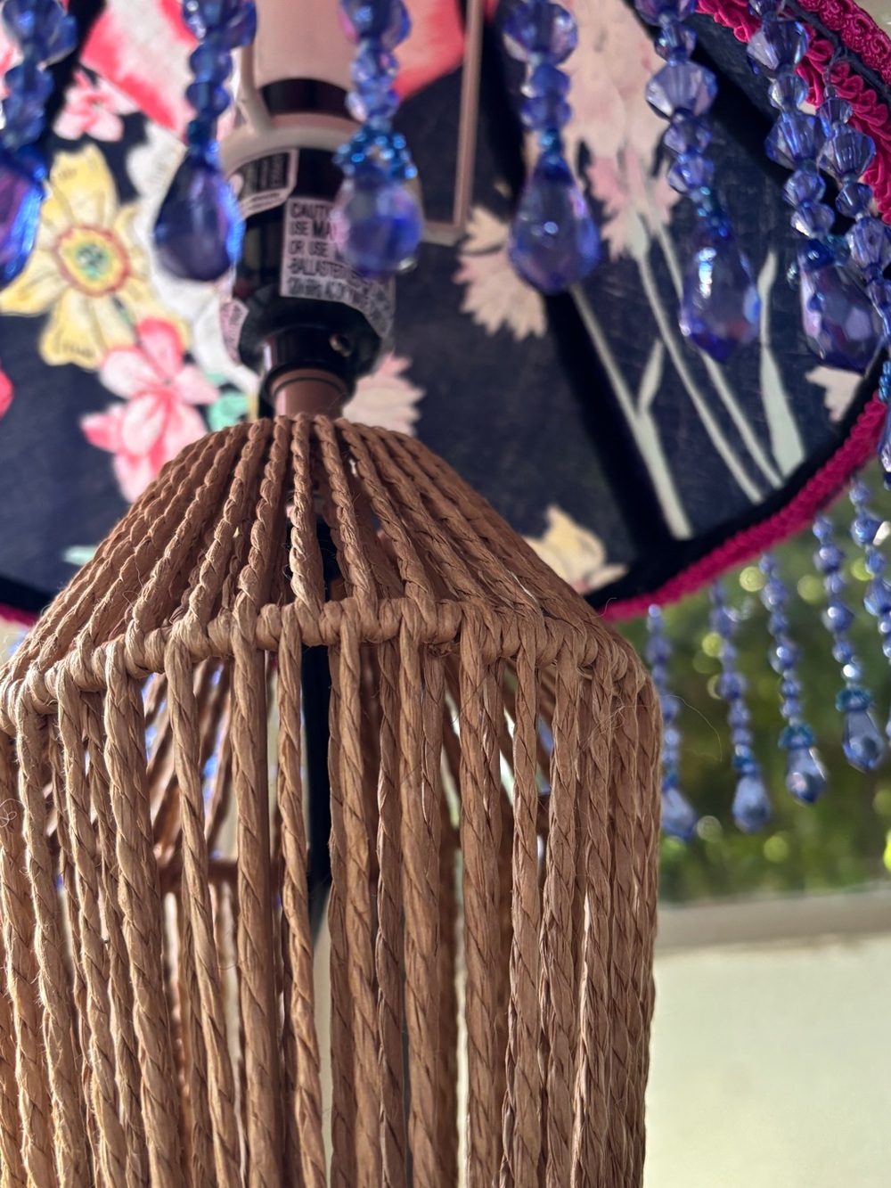 Pink Floral & Navy Beaded Lampshade! - Picture 2 of 5